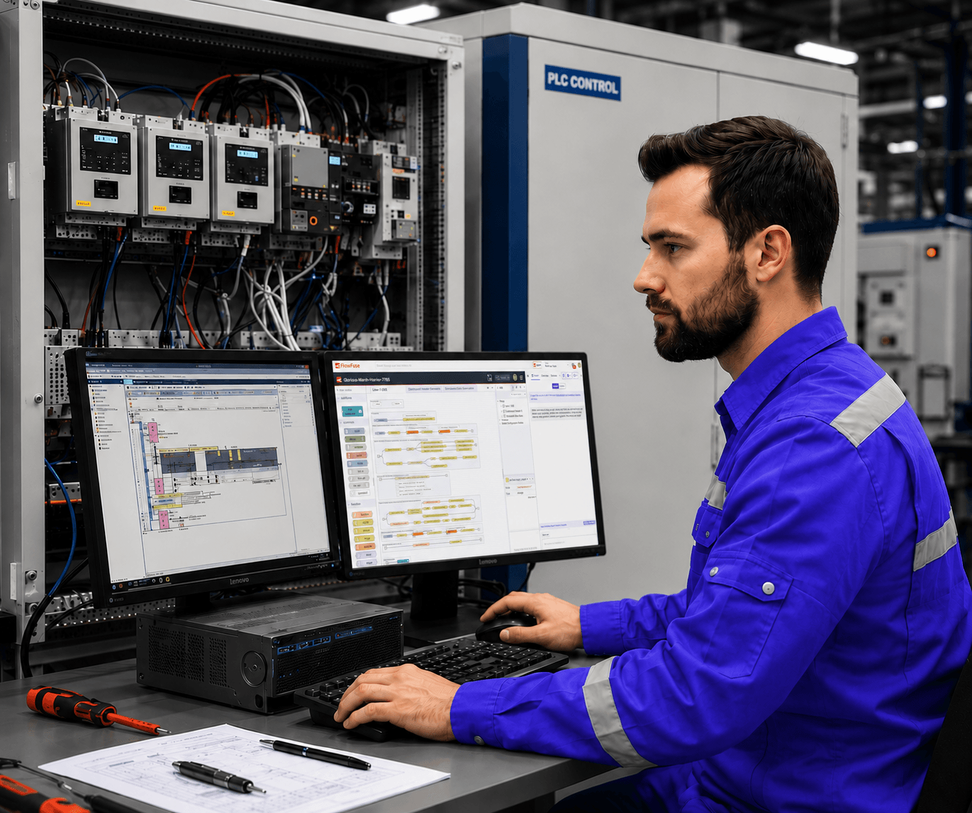 PLC connected to cloud, MQTT, and dashboards via FlowFuse